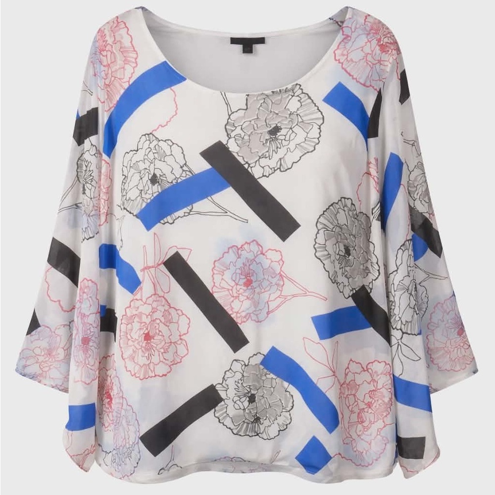 Alfani Women's Top with Blue and Black Floral Design